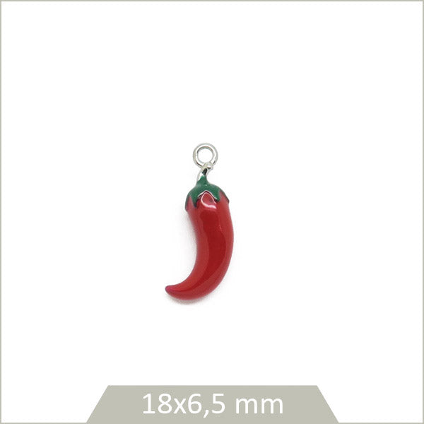 1 breloque piment effet émaillé en acier inoxydable 316L