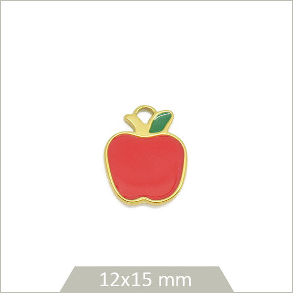 1 breloque pomme en acier doré et effet émail coloré