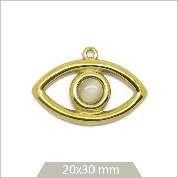 1 breloque œil acier inoxydable doré cabochon Pierre de Lune