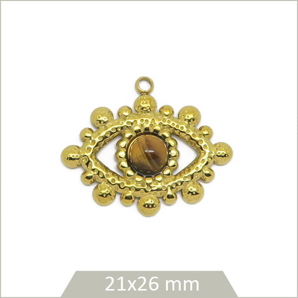 1 breloque œil acier inoxydable doré cabochon Oeil de tigre