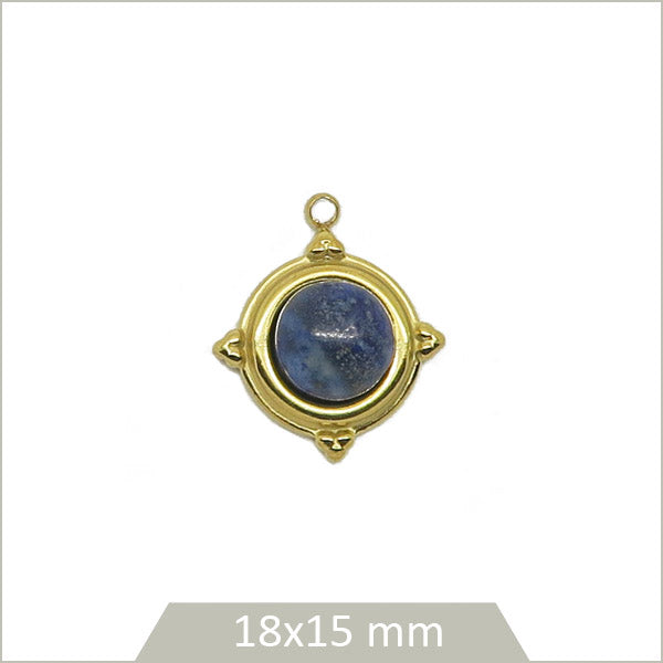 1 médaillon rond en acier inoxydable 304 doré et cabochon en Lapis Lazuli