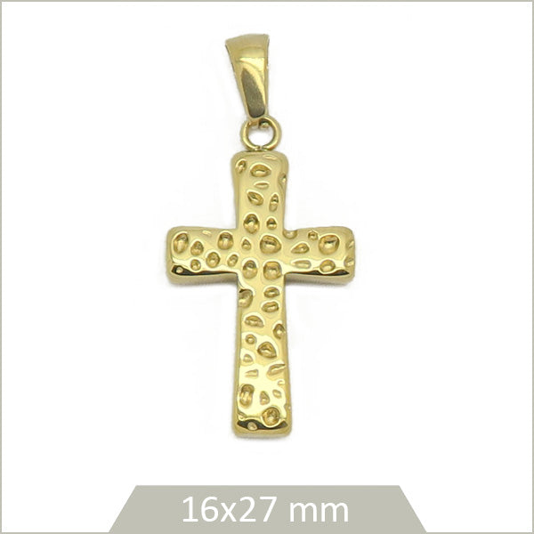 1 breloque croix martelée en acier inoxydable doré