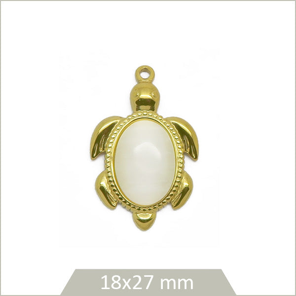 1 breloque tortue perlée en acier inoxydable doré
