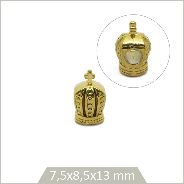 1 perle couronne en acier inoxydable doré