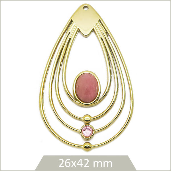 1 breloque goutte en acier inoxydable doré 304, cabochon Rhodochrosite