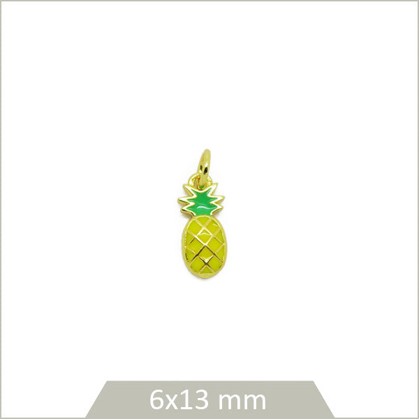 1 breloque ananas effet émaillé en laiton doré