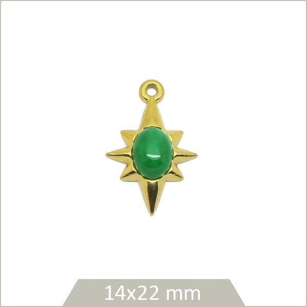 1 breloque étoile en acier doré et cabochon imitation pierre
