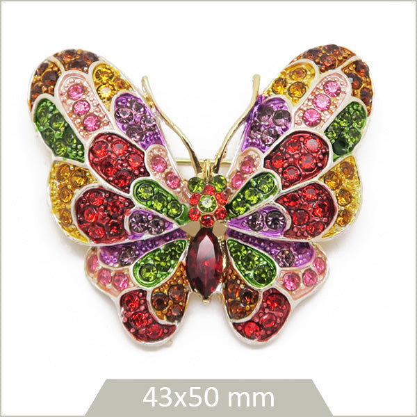 1 broche papillon alliage, strass multicolores