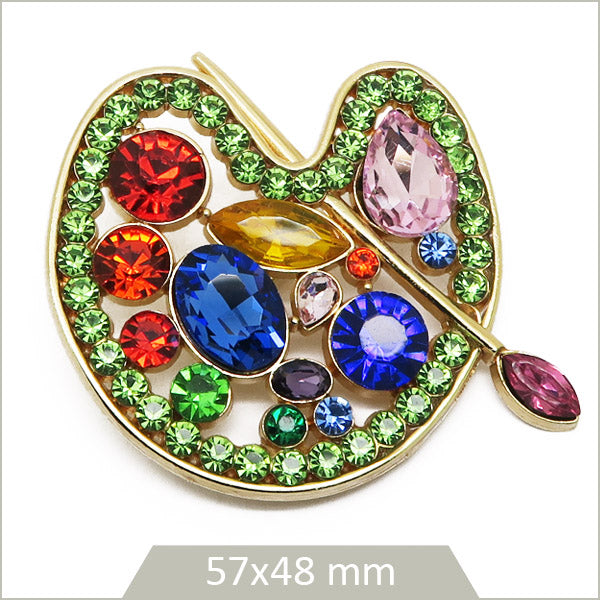 1 broche palette de peintre alliage doré, strass multicolores
