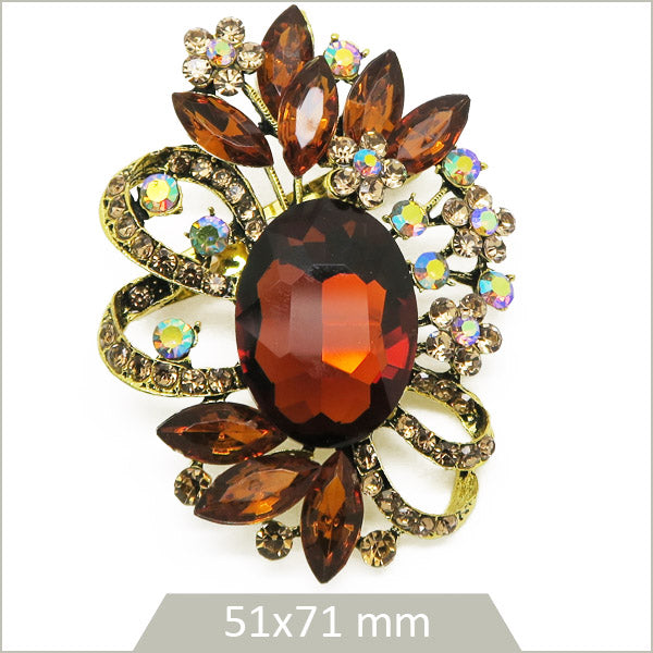 1 grande broche ovale royale alliage doré, cristaux topaze fumé