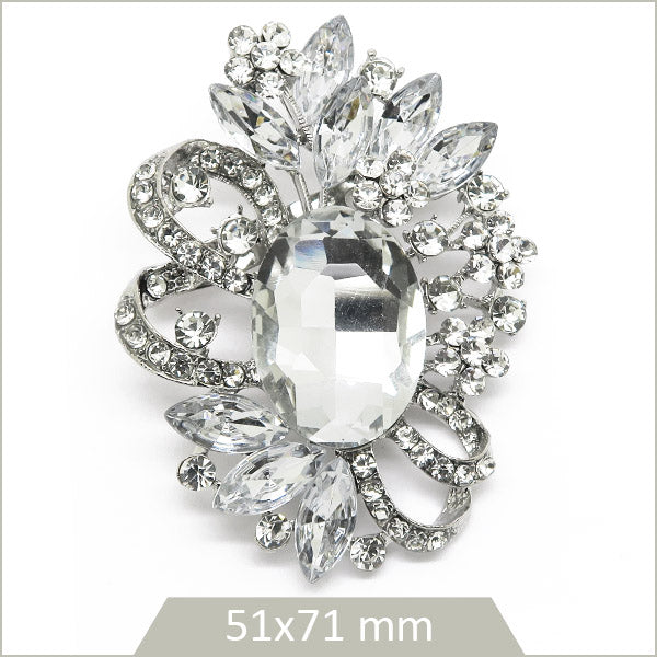 1 grande broche ovale royale alliage argenté et cristaux
