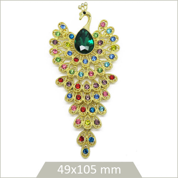 broche paon doré majestueux strass multicolore