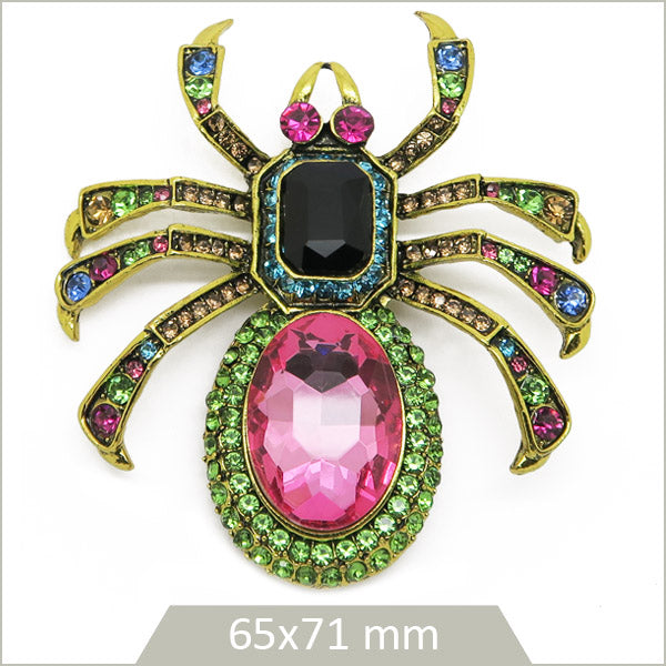 1 grande broche araignée alliage doré, strass multicolores
