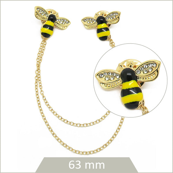 1 broche chaîne double abeilles émaillées, alliage doré