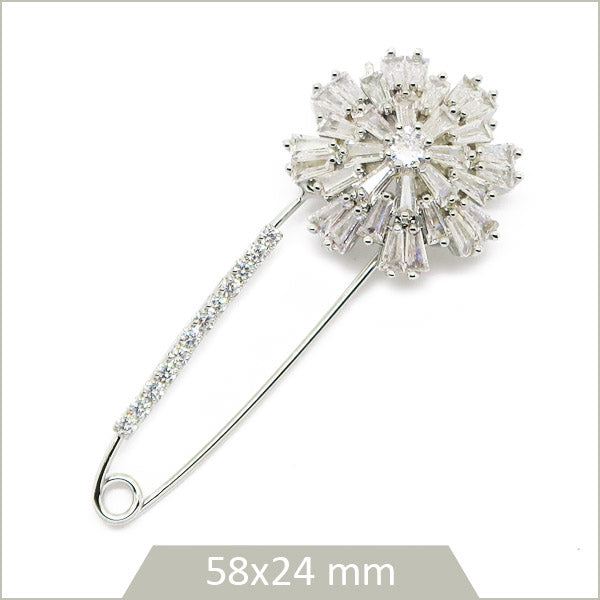 1 broche épinglette fleur scintillante en laiton et strass