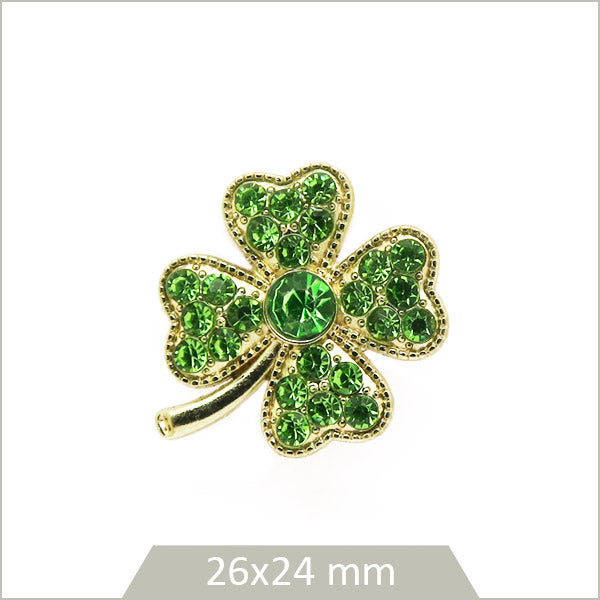 1 broche trèfle laiton doré, strass verts