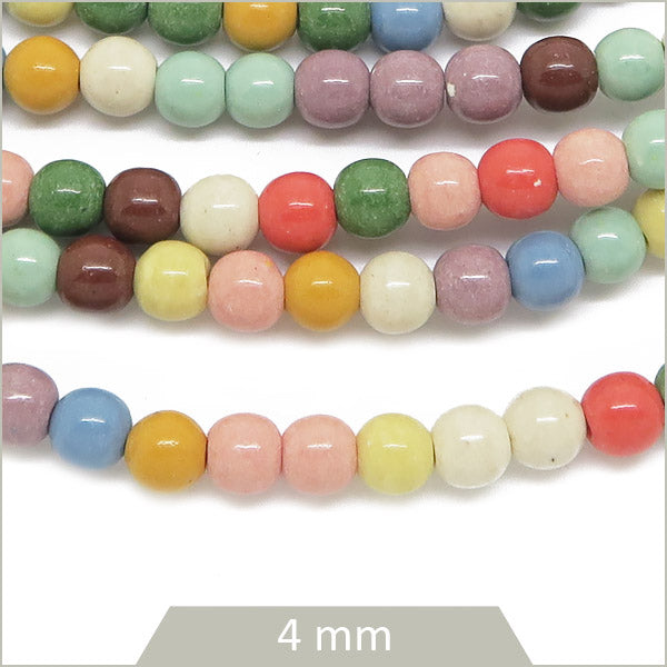 Env. 95 perles rondes céramique multicolore, 4 mm