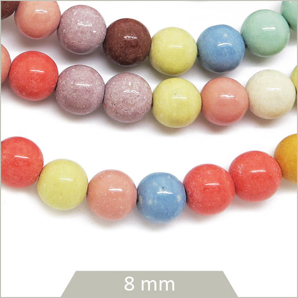 Env. 48 perles rondes céramique multicolore, 8 mm