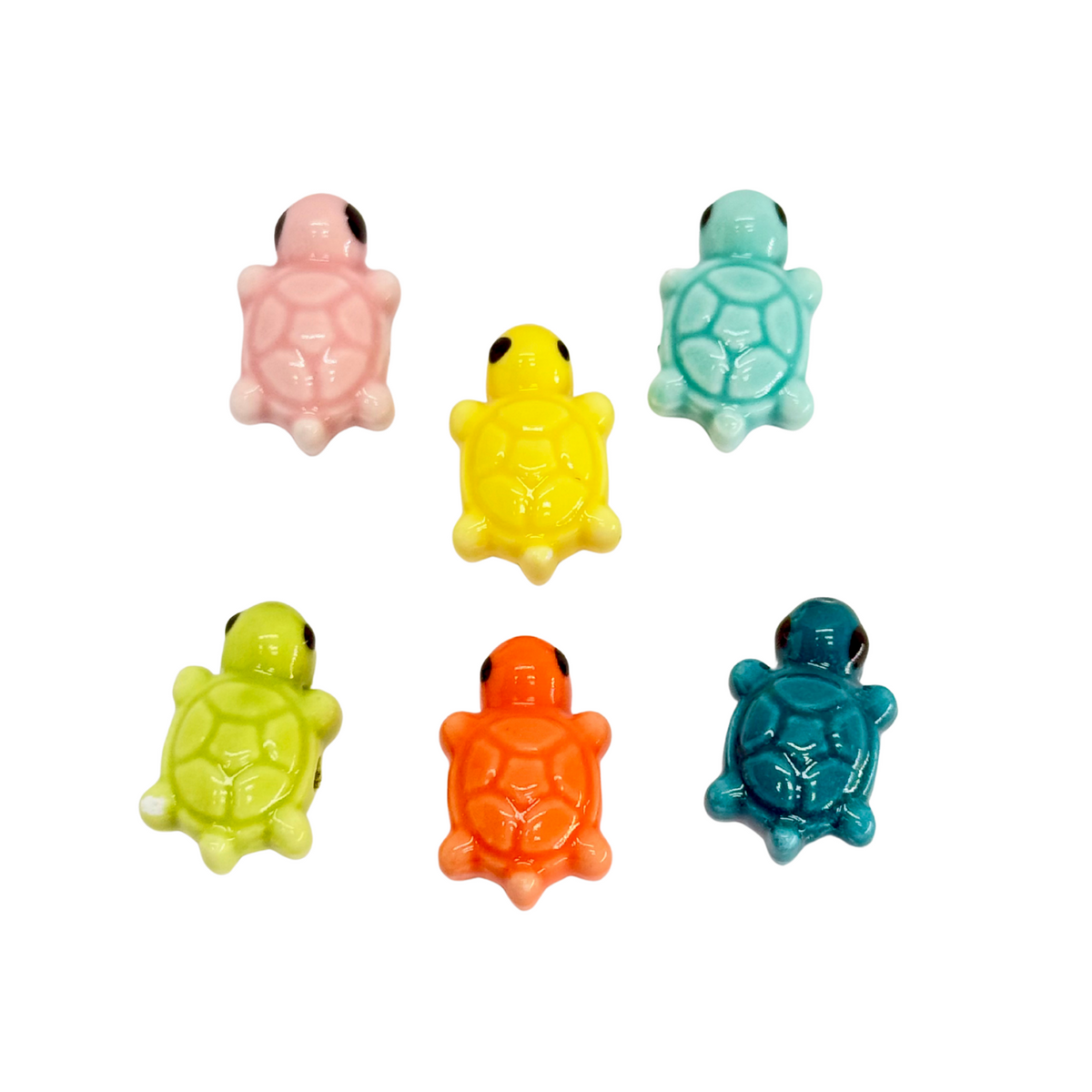 6 perles tortues céramique, mix de couleurs