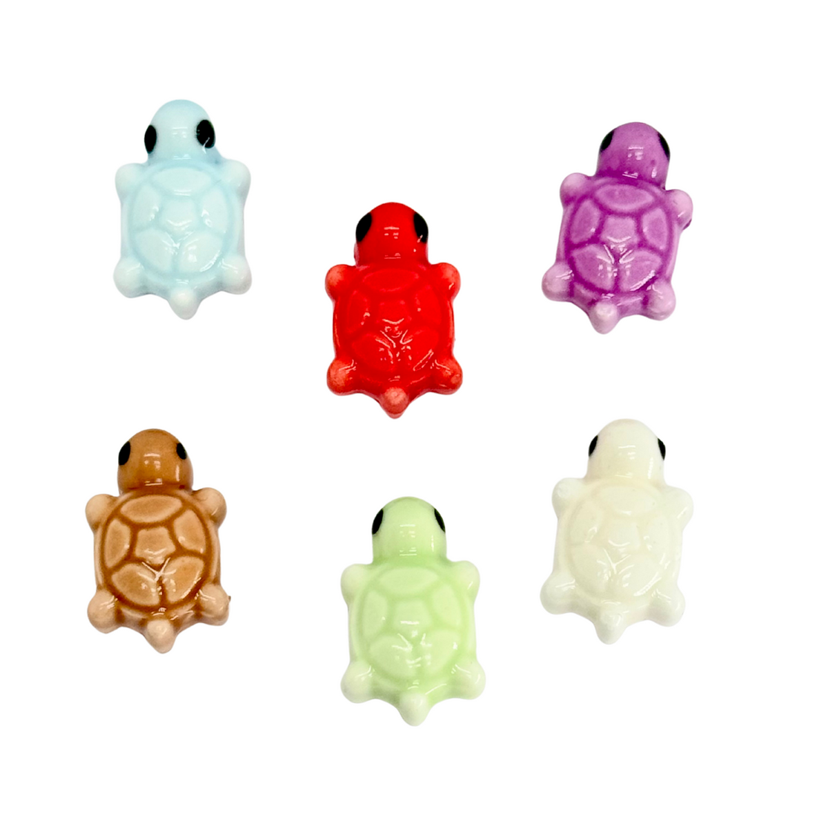 6 perles tortues céramique, mix de couleurs