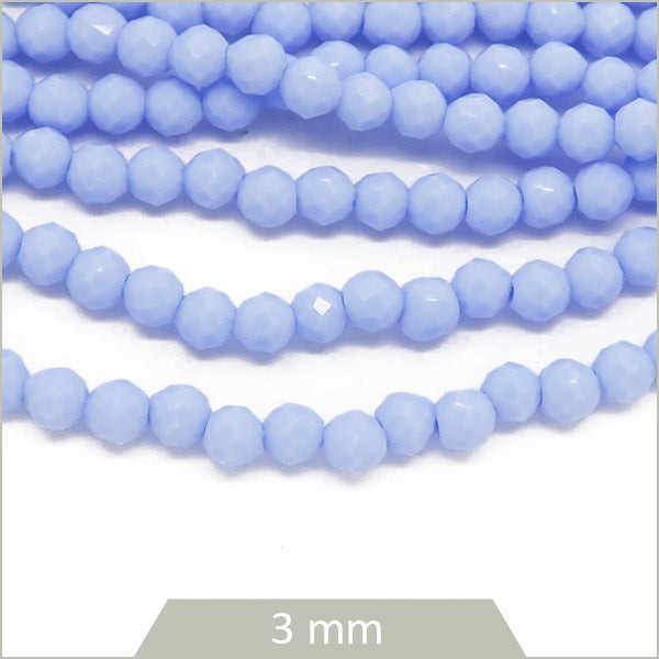 Env. 144 perles de verre facettes bleu lavande mat 3 mm