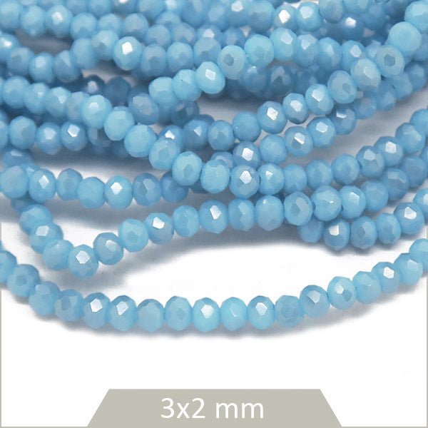 170 perles de verre à facettes donut bleu lagon irisé 3x2 mm