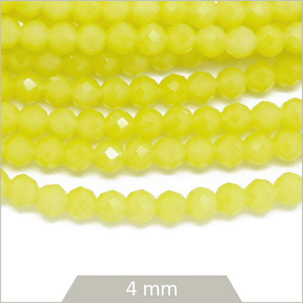 Env. 95 perles de verre à facettes jaune, 4 mm