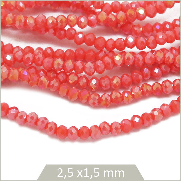 Env. 170 perles de verre à facettes donut, corail scintillant