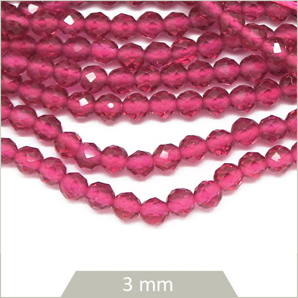 Env. 130 perles de verre à facettes fuchsia clair transparent, 3 mm