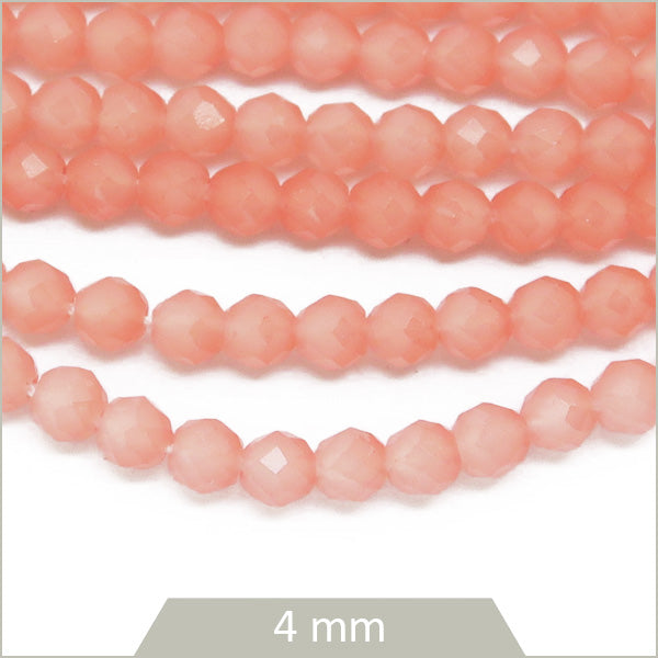 Env. 95 perles de verre à facettes corail, 4 mm