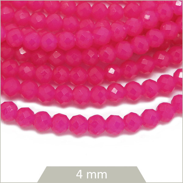 Env. 95 perles de verre à facettes fuchsia, 4 mm