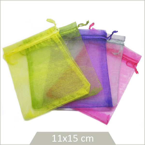 10 pochons en organza, mix de couleurs 11x15cm