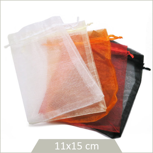10 pochons en organza, mix de couleurs 11x15cm