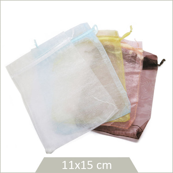 10 pochons en organza, mix de couleurs 11x15cm