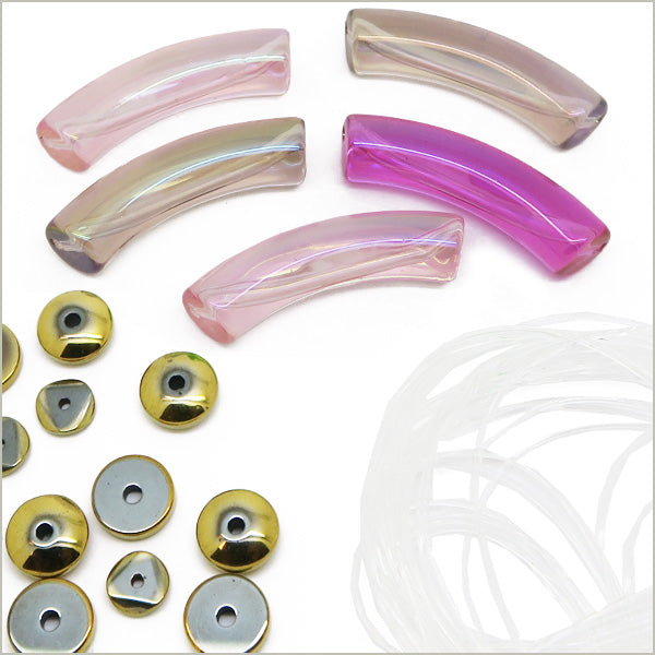 Kit 30 perles tube mix rose