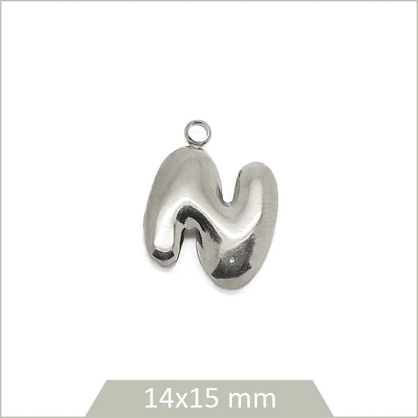 1 breloque lettre N en acier inoxydable 304
