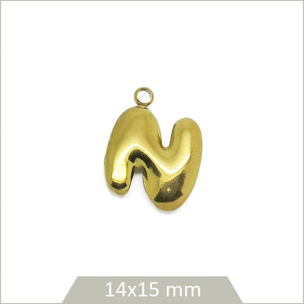 1 breloque lettre N en acier inoxydable 304 doré plaquage IP 18K