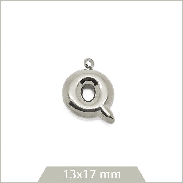 1 breloque lettre Q en acier inoxydable 304