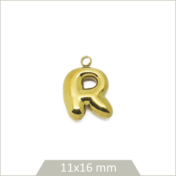 1 breloque lettre R en acier inoxydable 304 doré plaquage IP 18K