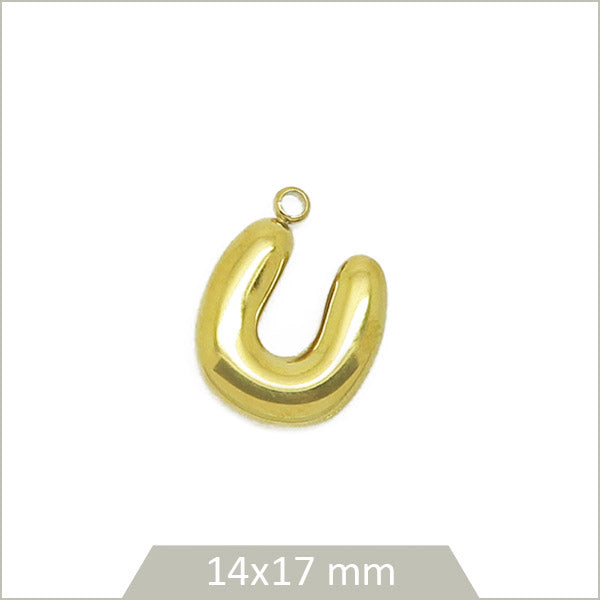 1 breloque lettre U en acier inoxydable 304 doré plaquage IP 18K