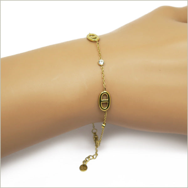 1 bracelet strass en acier inoxydable doré 16cm