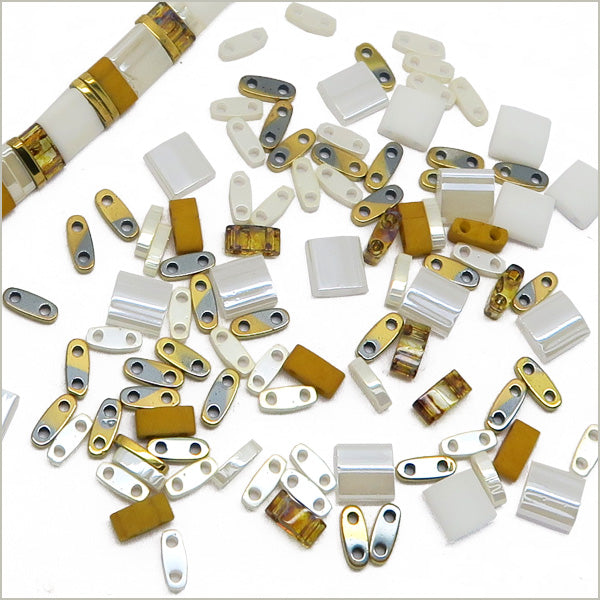 6g de mix de perles Tila Blanc et OR