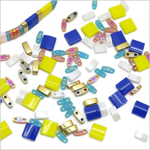 Lot De 10 Perles Triangle En Verre Pop | Couleurs Bleu, Jaune, Blanc | Dimensions 6x10 Mm | Origine France, Neuves