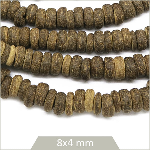 Env. 80 perles de coco brut, 8x4 mm