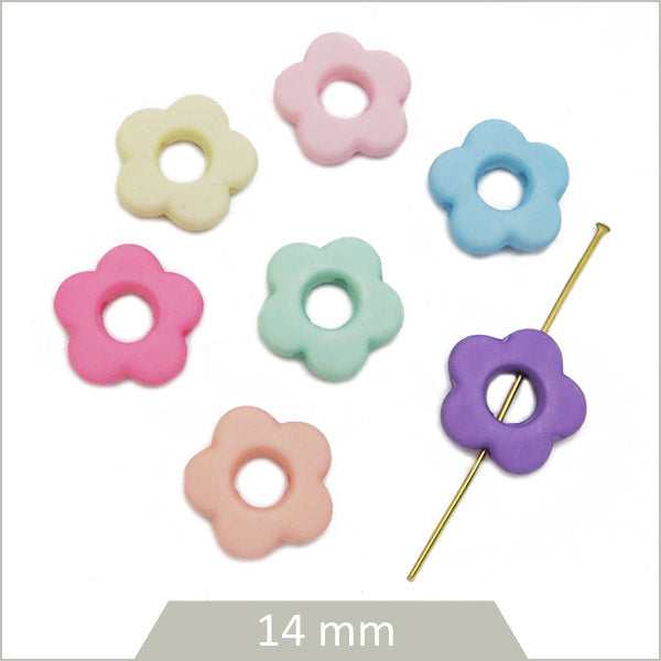 14 perles fleurs pastel 14mm