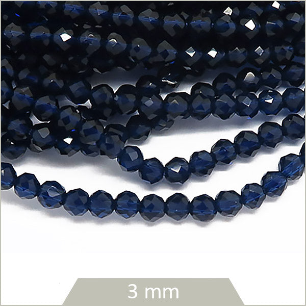 Env. 125 perles de verre à facettes 3 mm, bleu nuit
