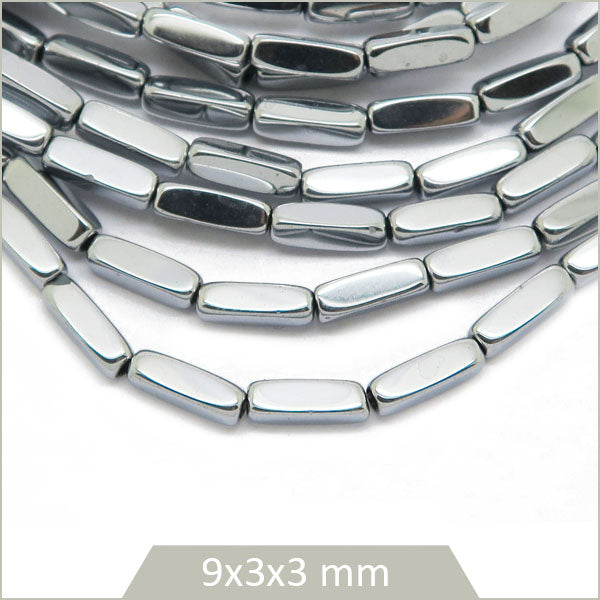 95 perles rectangle en hématite métallisé, couleur argent