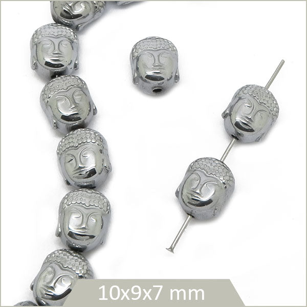 10 perles bouddha en hématite couleur argent