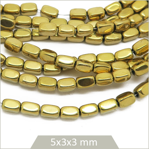 75 perles hématite rectangle 5x3x3 mm, doré