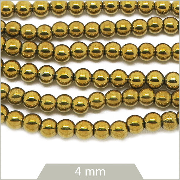 Env. 100 perles hématite rondes 4 mm dorées, forme de billes pour colliers